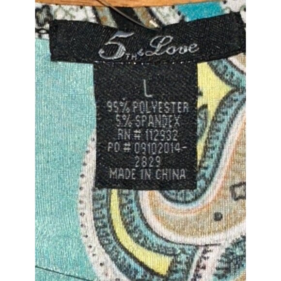 5th Love Large Turquoise Lime Green Black Printed Boho Dress Summer Vacation - Picture 9 of 13